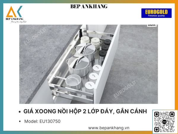 Kệ xoong nồi hộp 2 lớp đáy, gắn cánh Eurogold EU130750 - 750mm - Inox hộp